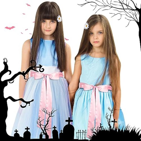 Halloween Twins Costume Accessories Set Knee High Socks Hair Clips Ribbon